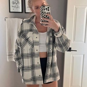 NWOT oversized long white and black flannel shacket